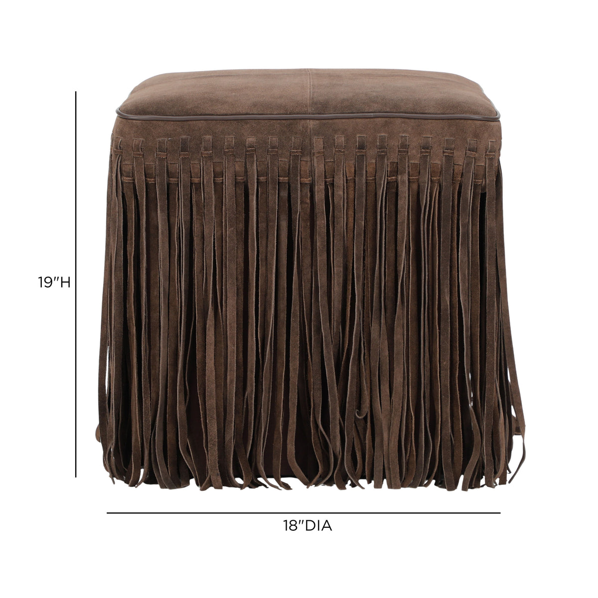 Daphne square suede fringe ottoman styled within a modern dressing room