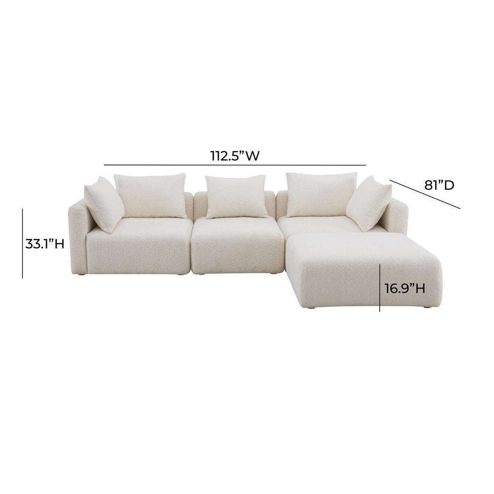 Hangover 4-Piece Cream Boucle Modular Sectional dimensions