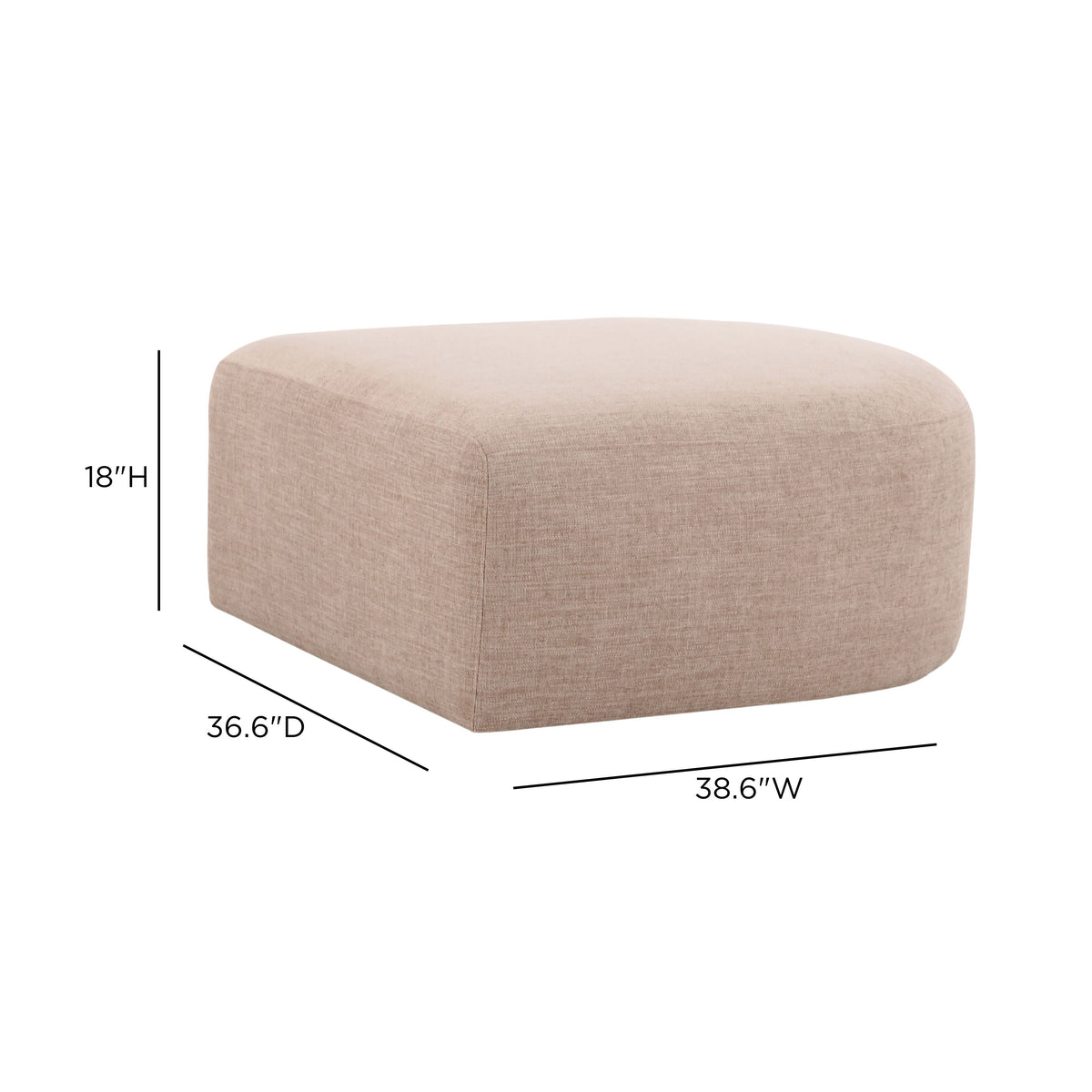 Lifestyle perspective of the Gorge performance fabric ottoman paired with modular sectional seating