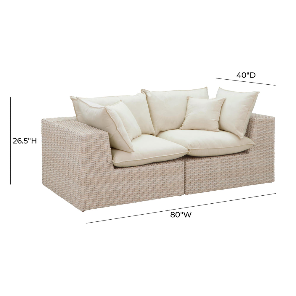 Cali 80" Natural Wicker Outdoor Modular Loveseat dimensions
