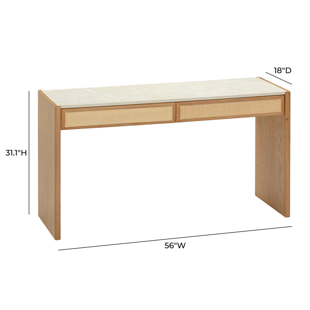 Paige 56" Natural Oak 2-Drawer Console Desk dimensions