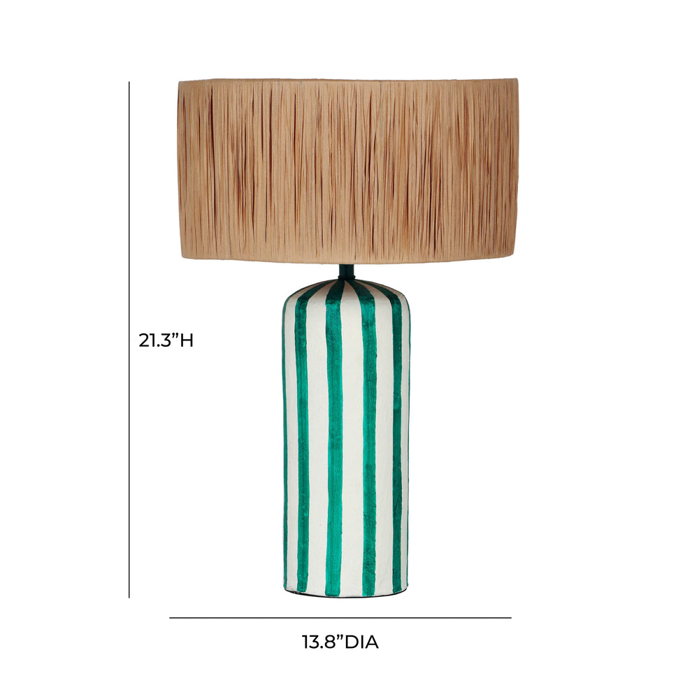 Ravello Green Striped Papier Mache Table Lamp dimensions