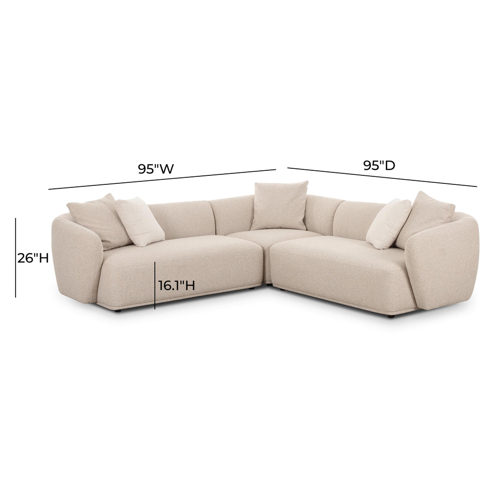 Sylvie 3-Piece Cream Boucle L-Shaped Sectional dimensions