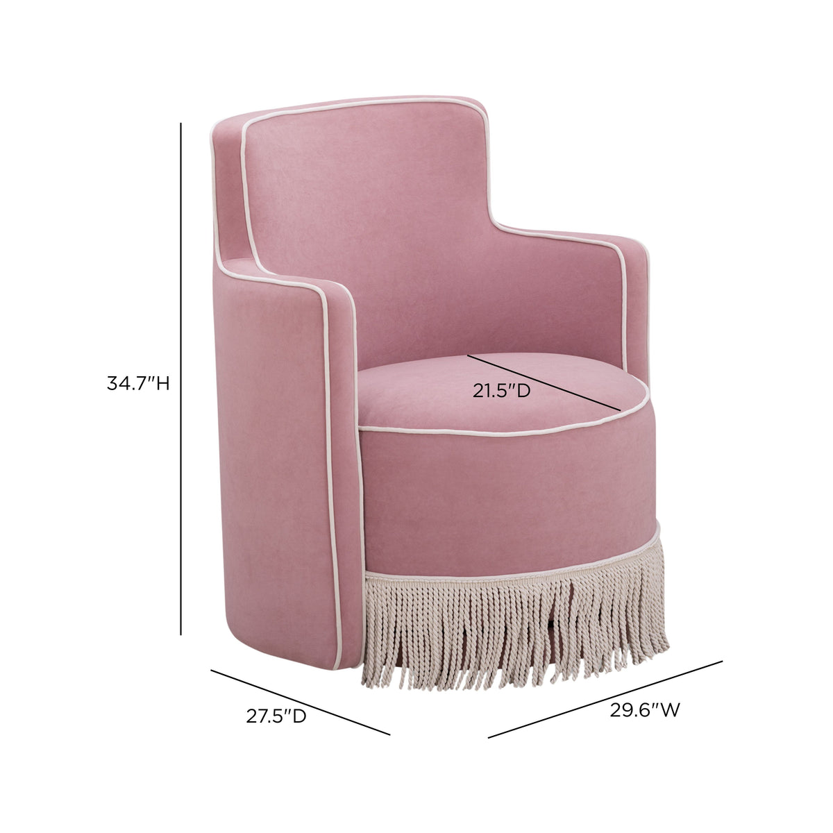 Passe Tasseled Velvet Swivel Accent Chair in Pink rotating swivel mechanism base