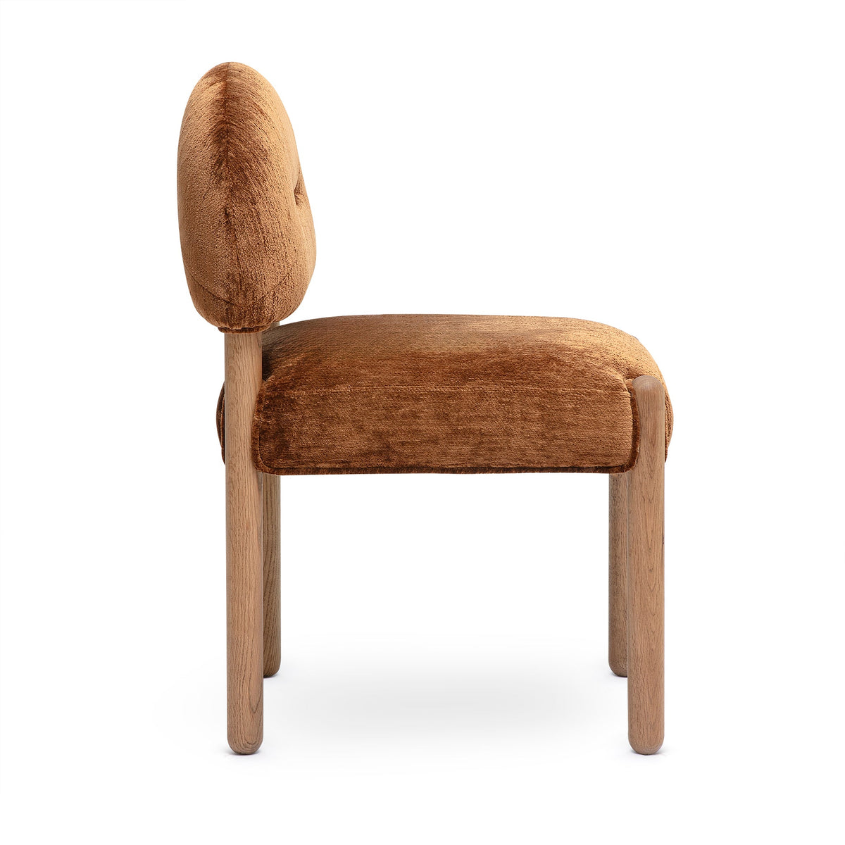 Back view of Bruno arched back dining chair displaying solid oak wood grain structure