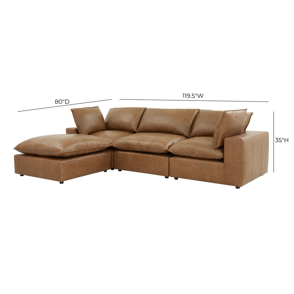 Cali 4-Piece Brown Leather Modular Sectional dimensions