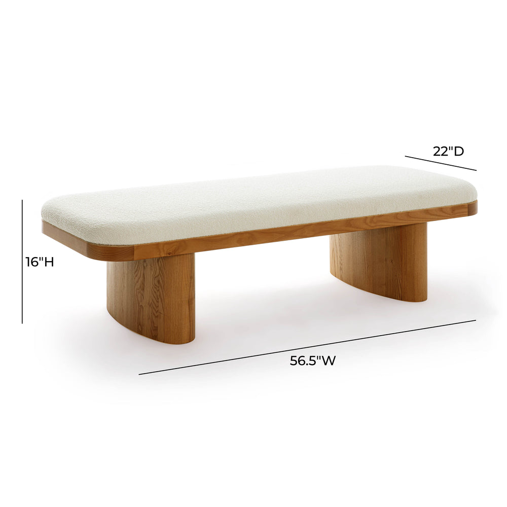 Ollie 56.5" White Performance Boucle Large Bench dimensions