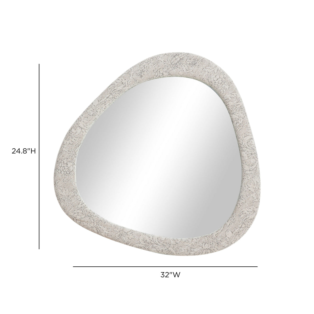 FOAK Klaryss 32x25 neutral floral jacquard wall mirror styled in a modern bedroom interior