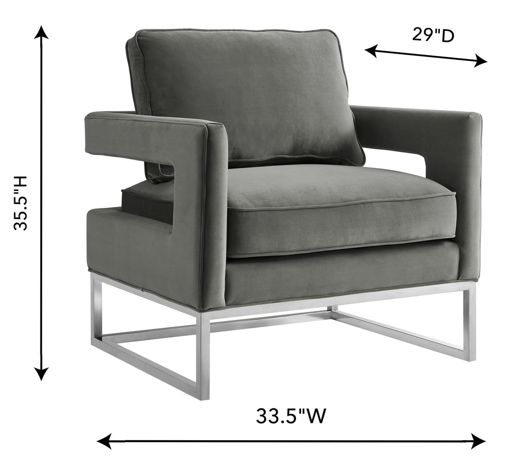 Avery Grey Velvet Chair with Silver Base dimensions