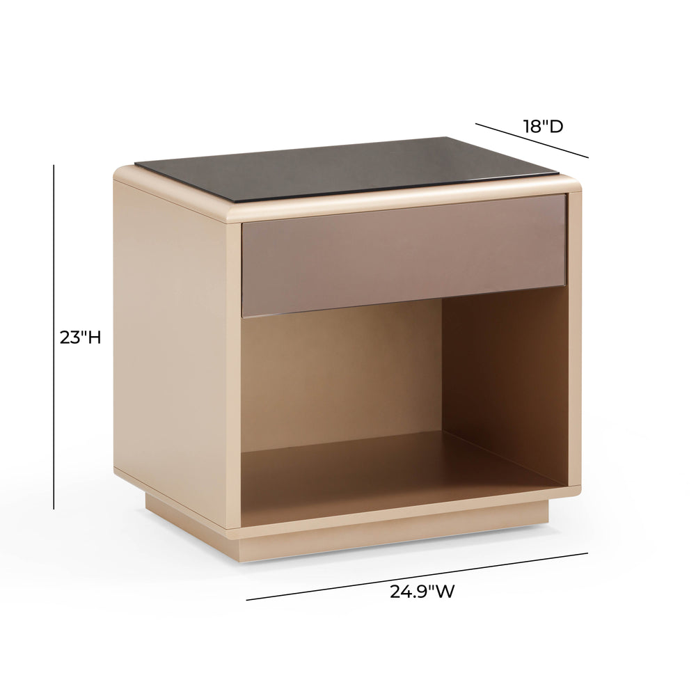 Martha 25" Taupe Mirrored Nightstand With Drawer dimensions