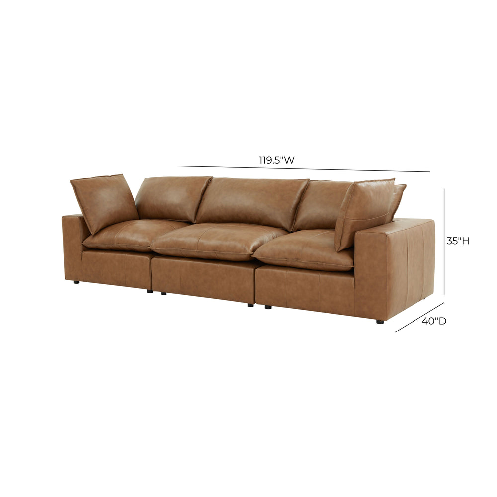 Cali 120" Brown Leather Modular Sofa dimensions