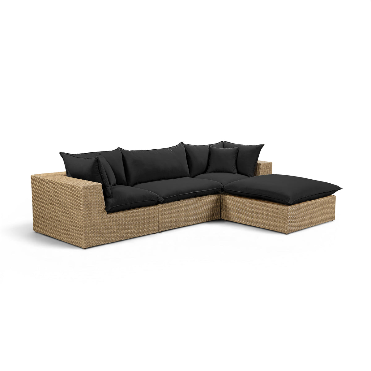 Cali 4-Piece Performance Fabric and Wicker Outdoor Sectional Cream and Natural coastal veranda view