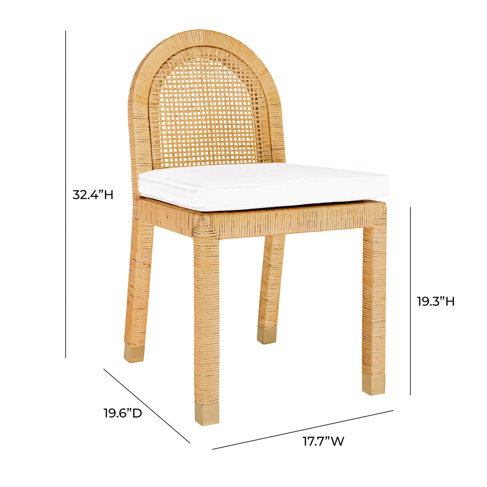 Amara Natural Rattan and Performance Fabric Arched Back Dining Chair dimensions