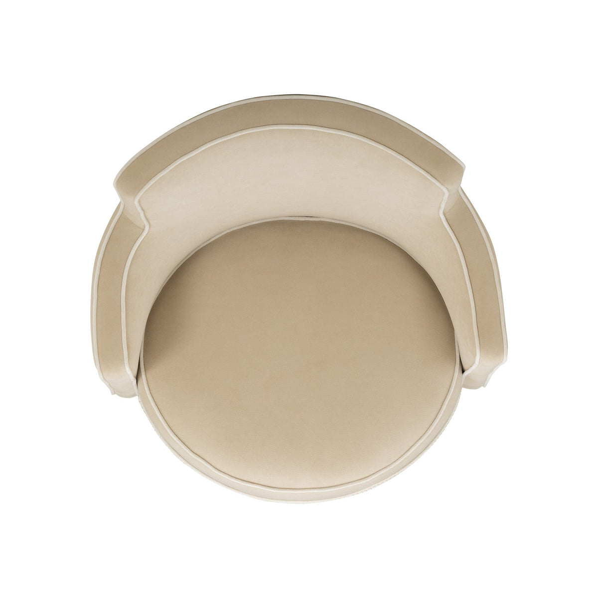 Passe Tasseled Velvet Swivel Accent Chair in Tan close-up on heavy-duty swivel plate