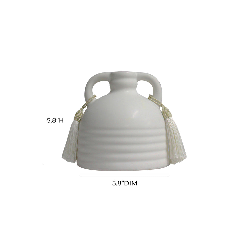 Adonis Ceramic Vase with Fabric Tassels - Artistic Handmade Decorative Table Vase dimensions