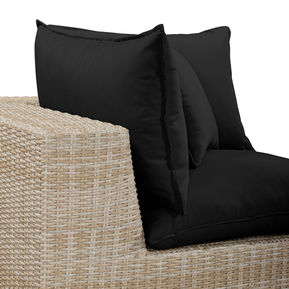 Cali Outdoor Corner Chair in Cream Performance Fabric with Brown Wicker Base