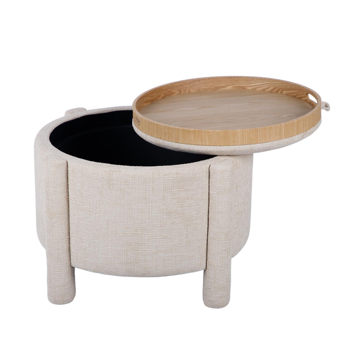 Bellamy Railroad Chenille Storage Stool in Cream texture close up shot