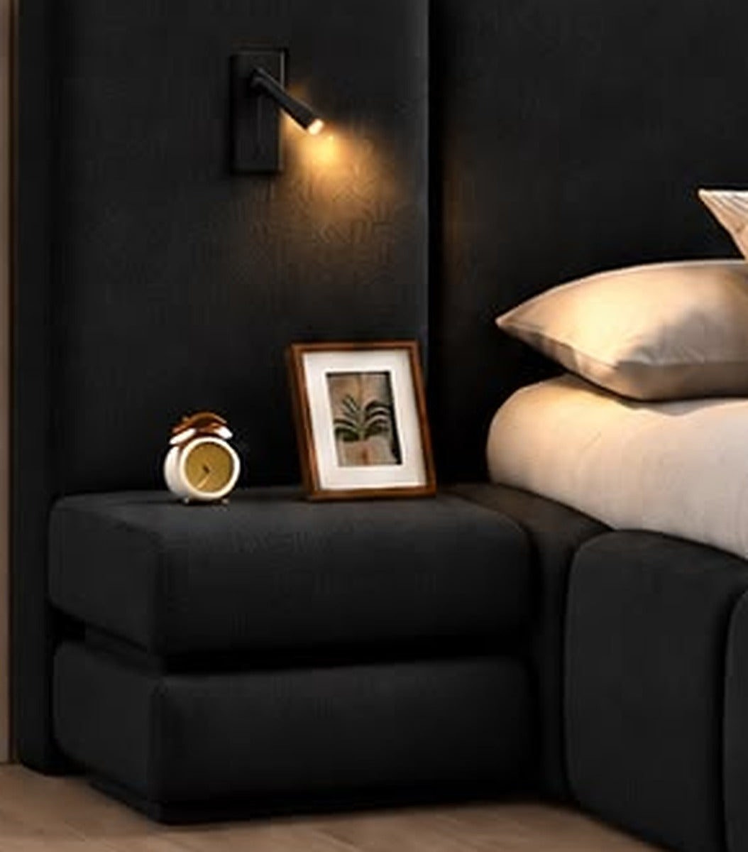 Monaco Upholstered Bed – reading light and upholstered nightstand detail