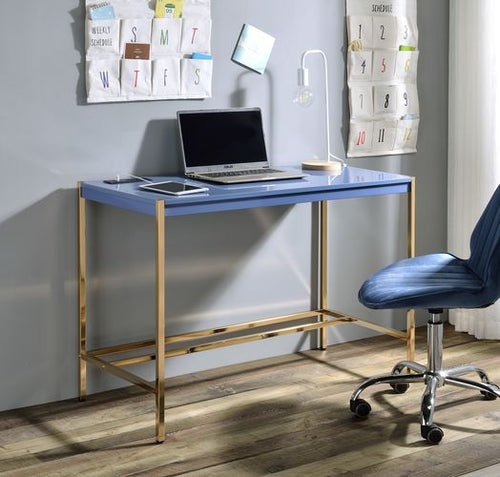 Midriaks Vanity Writing Desk with USB Port - Open Gold Metal Base in Navy Blue or Baby Blue