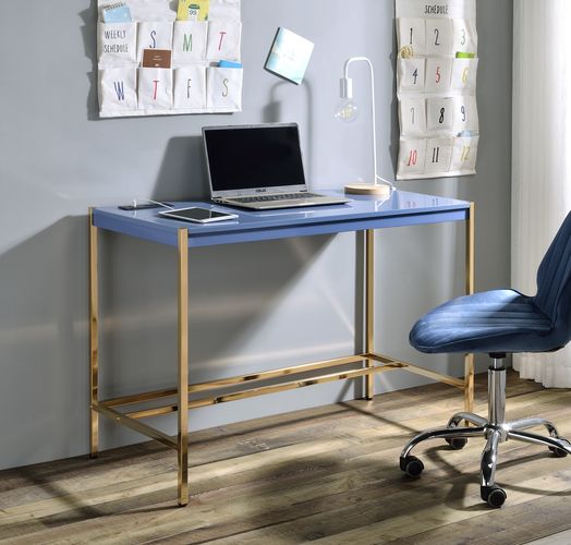 Midriaks Vanity Writing Desk with USB Port - Open Gold Metal Base in Navy Blue or Baby Blue