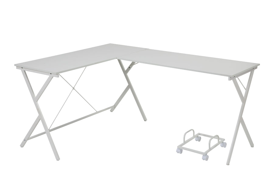 Demas L-Shaped Corner Computer Desk - X-Shape Metal Frame in White, Black or Clear Glass