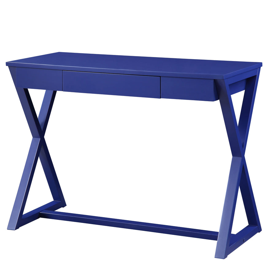 Nalo Writing Desk - X-Shape Base & Hidden Drawer in Twilight Blue or Charcoal