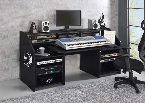 Annette Music Production Desk - Equipment Shelf, Cable Pass-Throughs & Earphone Racks in Black or Cherry