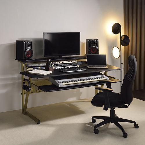 Saida Music Studio Desk - Keyboard Tray, Speaker Shelves & Headphone Holders in Black Carbon or White