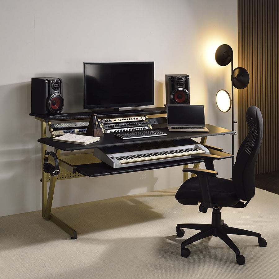 Saida Music Studio Desk - Keyboard Tray, Speaker Shelves & Headphone Holders in Black Carbon or White