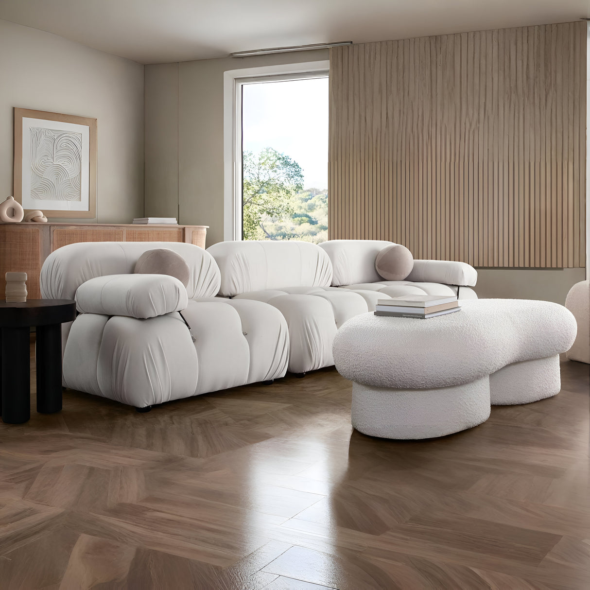 Paloma 3PC Modular 111 Inch Sofa in Light Cream Velvet