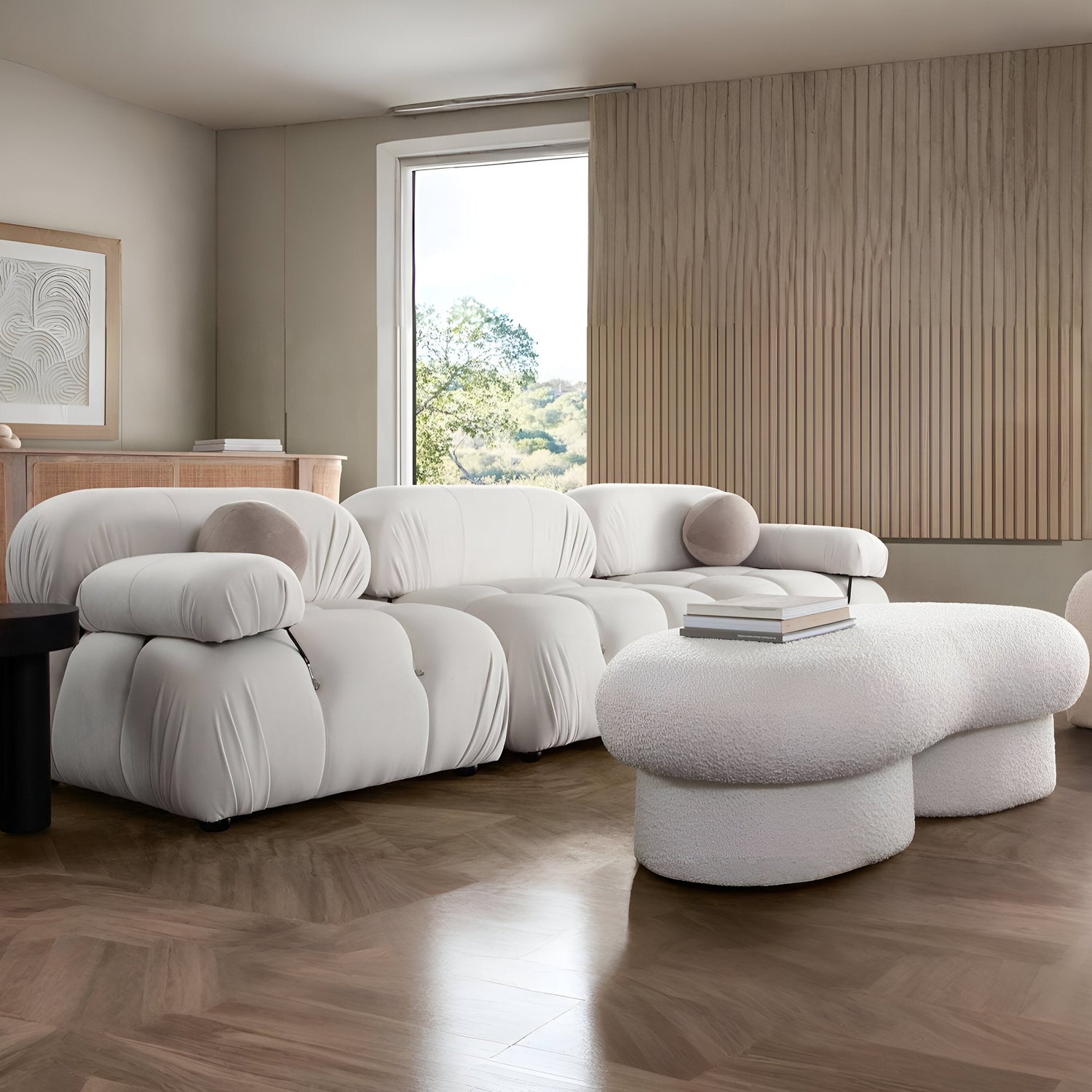 Paloma 3PC Modular 111 Inch Sofa in Light Cream Velvet