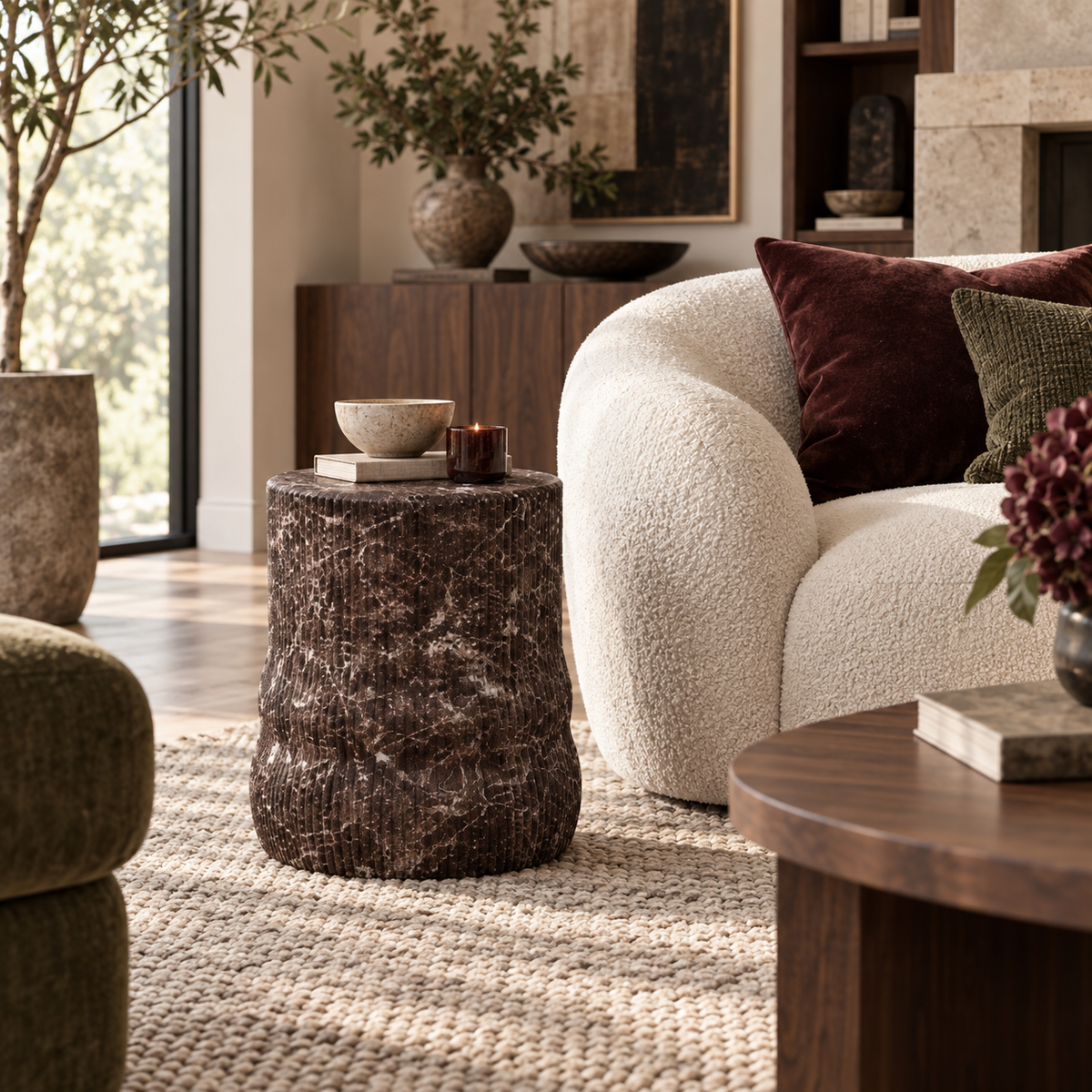 Cilla Red Faux Levanto Marble Indoor/Outdoor Concrete Side Table