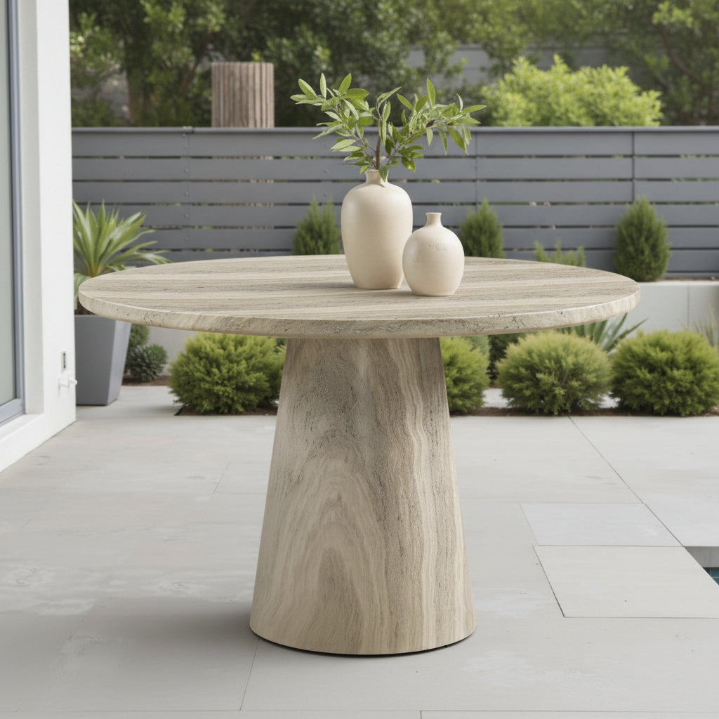 Round Dining Table in Concrete & Travertine Finish