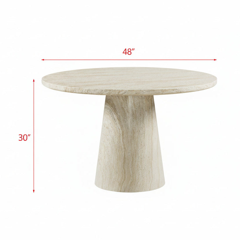 Round Dining Table in Concrete & Travertine Finish