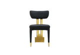 Modern kitchen chair with plush white fabric and polished gold metallic accents.