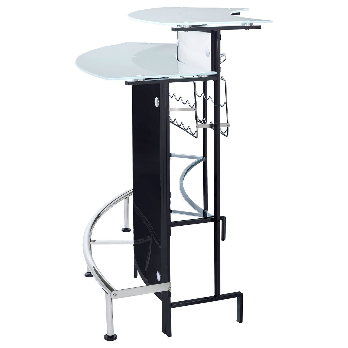 Keystone Curved Home Bar with Wine & Stemware Racks - Black & White Acrylic with Chrome Footrest – view 6