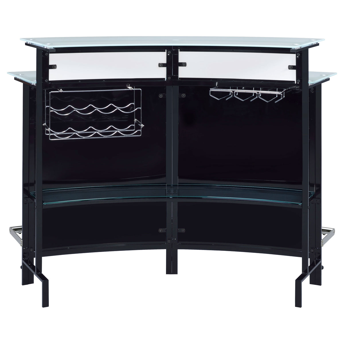 Keystone Curved Home Bar with Wine & Stemware Racks - Black & White Acrylic with Chrome Footrest – view 7