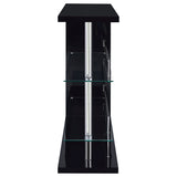 Prescott Home Bar Wine Table - Black High Gloss with Glass Shelves, Stemware Holder & Chrome Accents – view 3
