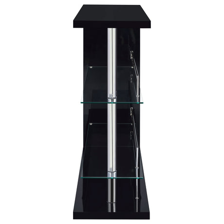 Prescott Home Bar Wine Table - Black High Gloss with Glass Shelves, Stemware Holder & Chrome Accents – view 3
