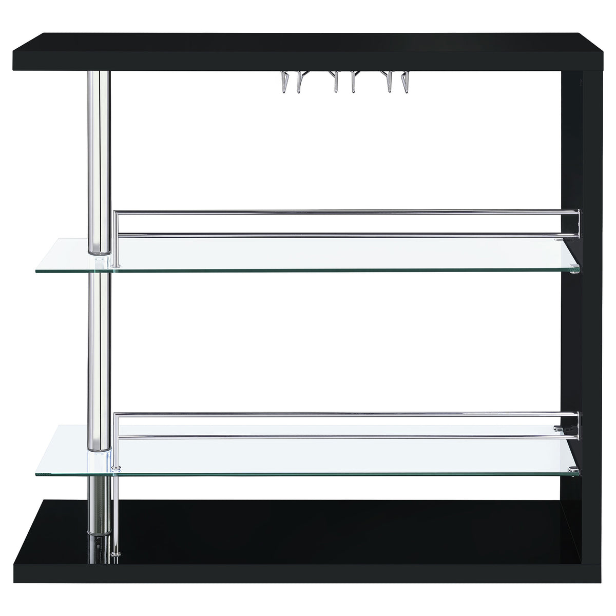 Prescott Home Bar Wine Table - Black High Gloss with Glass Shelves, Stemware Holder & Chrome Accents – view 4