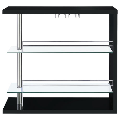 Prescott Home Bar Wine Table - Black High Gloss with Glass Shelves, Stemware Holder & Chrome Accents – view 4
