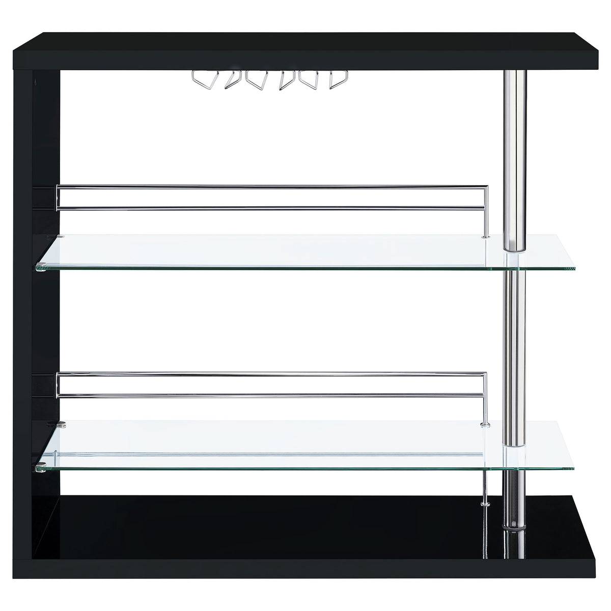 Prescott Home Bar Wine Table - Black High Gloss with Glass Shelves, Stemware Holder & Chrome Accents – view 6