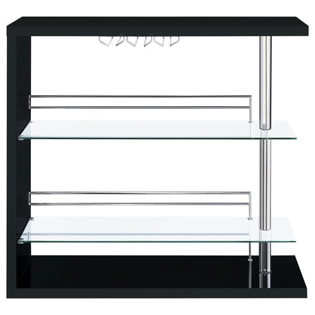 Prescott Home Bar Wine Table - Black High Gloss with Glass Shelves, Stemware Holder & Chrome Accents – view 6