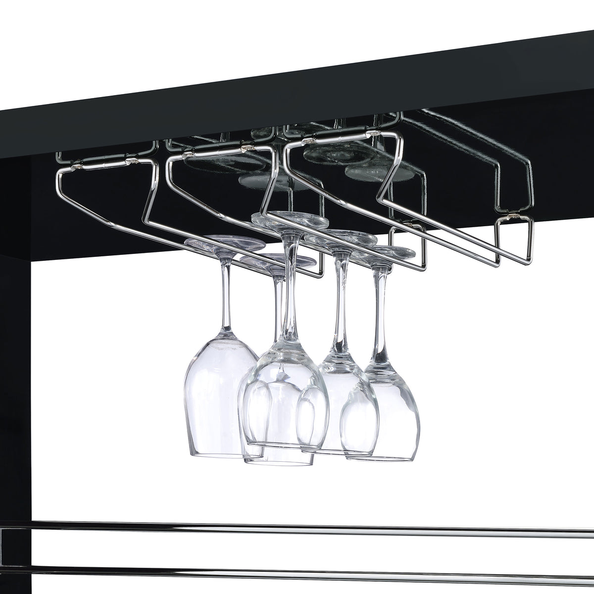 Prescott Home Bar Wine Table - Black High Gloss with Glass Shelves, Stemware Holder & Chrome Accents – view 7