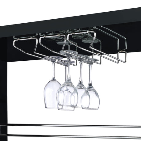 Prescott Home Bar Wine Table - Black High Gloss with Glass Shelves, Stemware Holder & Chrome Accents – view 7