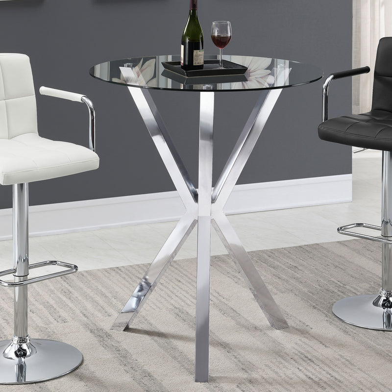 Denali 35" Round Glass Top Bar Table - X-Base in Polished Chrome