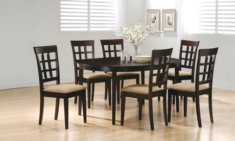Gabriel Oval Extension Dining Table & Sets - Transitional Cappuccino with Upholstered Side Chairs – view 11