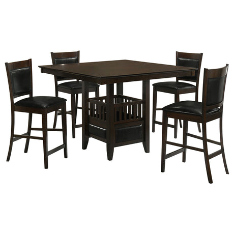 Jaden 47" Square Counter Height Dining Table & Set - Espresso with Wine Storage Base & Leatherette Chairs – view 19