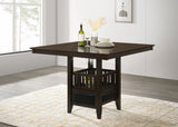 Jaden 47" Square Counter Height Dining Table & Set - Espresso with Wine Storage Base & Leatherette Chairs – view 1