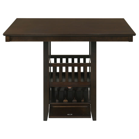 Jaden 47" Square Counter Height Dining Table & Set - Espresso with Wine Storage Base & Leatherette Chairs – view 7